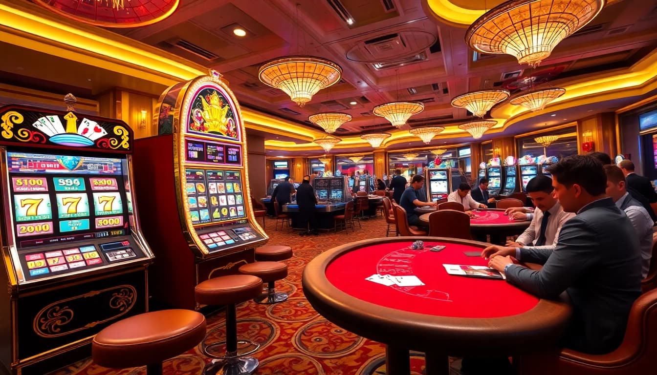 Engaging players enjoying slot pragmatic play in a luxurious casino atmosphere.