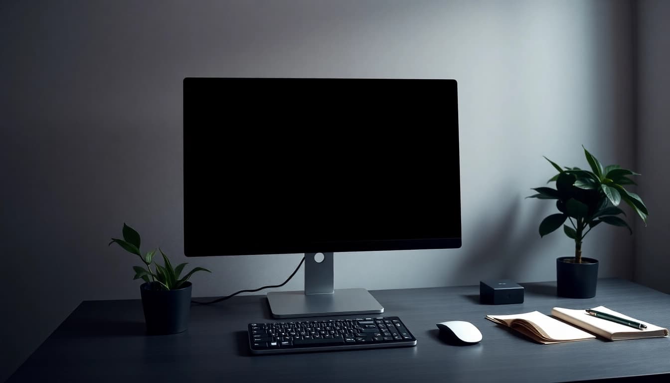 Focused workspace with a schermo nero on display for enhanced concentration and comfort.
