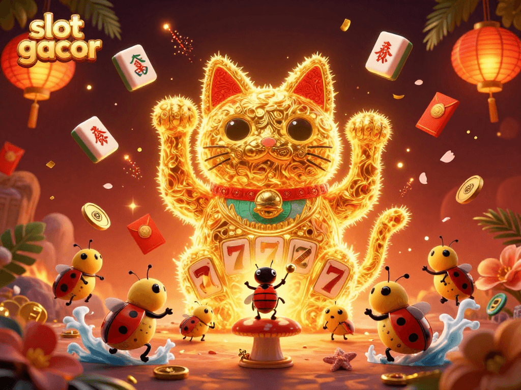 Permainan slot gacor yang menggiurkan dengan simbol keberuntungan dan karakter meriah.