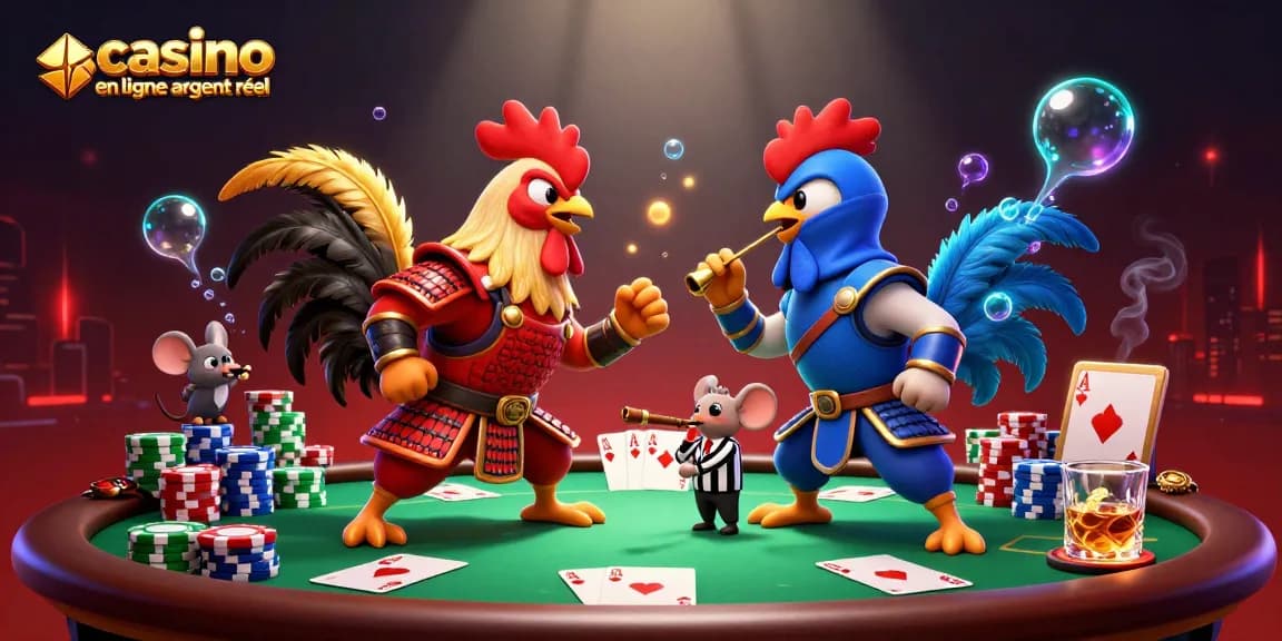 Vivez l'excitation des jeux sur un casino en ligne argent réel avec des combats de coqs et des éléments de poker.