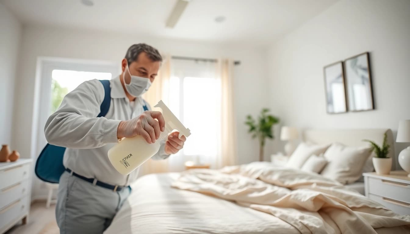 Expert bed bug exterminator treating a home environment with care and precision.