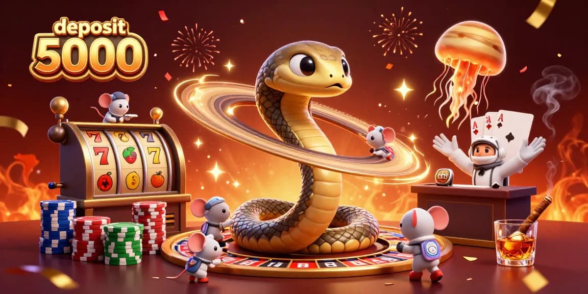 Engage in thrilling gameplay with deposit 5000 slot reels and astronaut mice betting, in a vibrant casino setting.