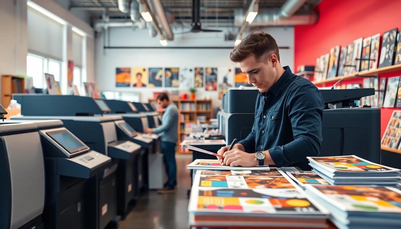 High-quality printers edmonton alberta showcased in a vibrant, professional print shop environment.