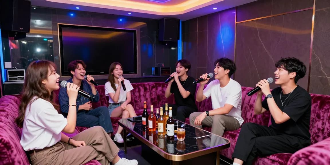 인천쓰리노 karaoke room showcasing vibrant nightlife with friends enjoying drinks and singing.