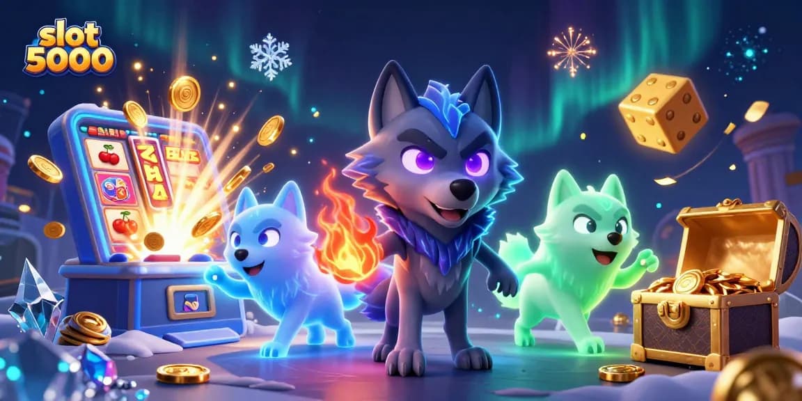 Experience the excitement of slot 5000 with vibrant 3D wolves and jackpot elements exploding with action.
