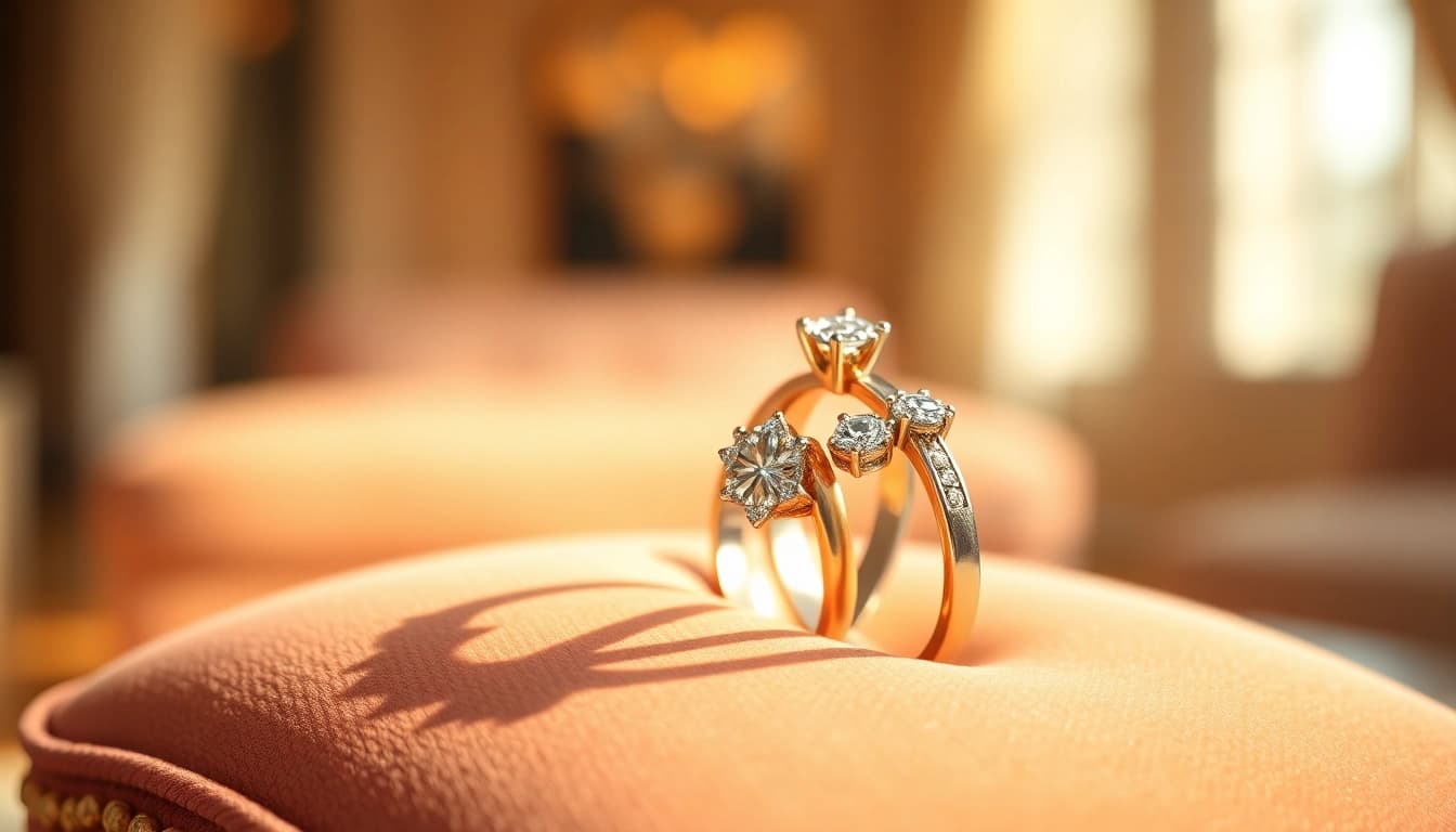 Beautiful couple rings displayed elegantly to signify love and commitment.