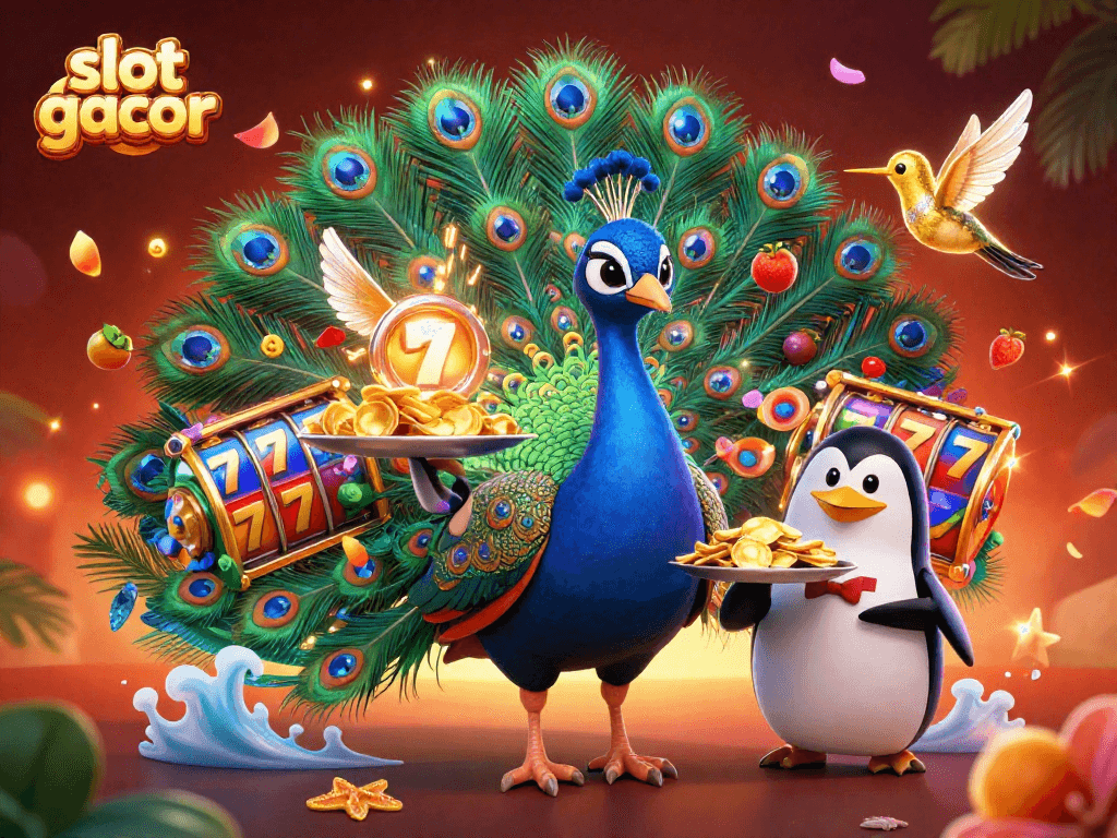 Menangkan slot gacor dengan gambar ilustrasi menarik dari slot, simbol keberuntungan, dan karakter ceria.
