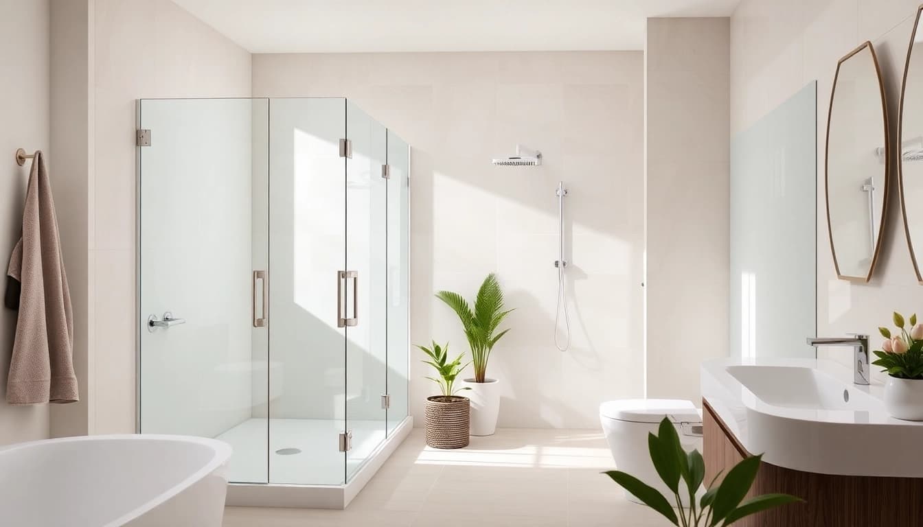 Showcase modern semi-frameless shower screens enhancing a stylish bathroom space.