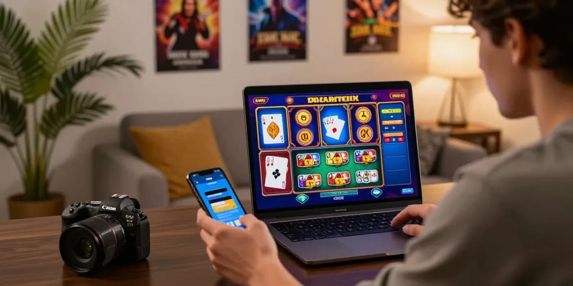 Player enjoying online casinos that accept credit card in modern home setup with vibrant gaming aesthetics