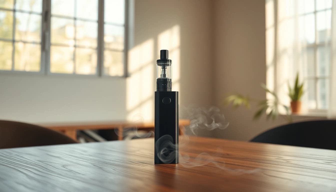 Erleben Sie vozol mit einem eleganten Vape-Gerät und erweitertem Rauch in natürlichem Licht.
