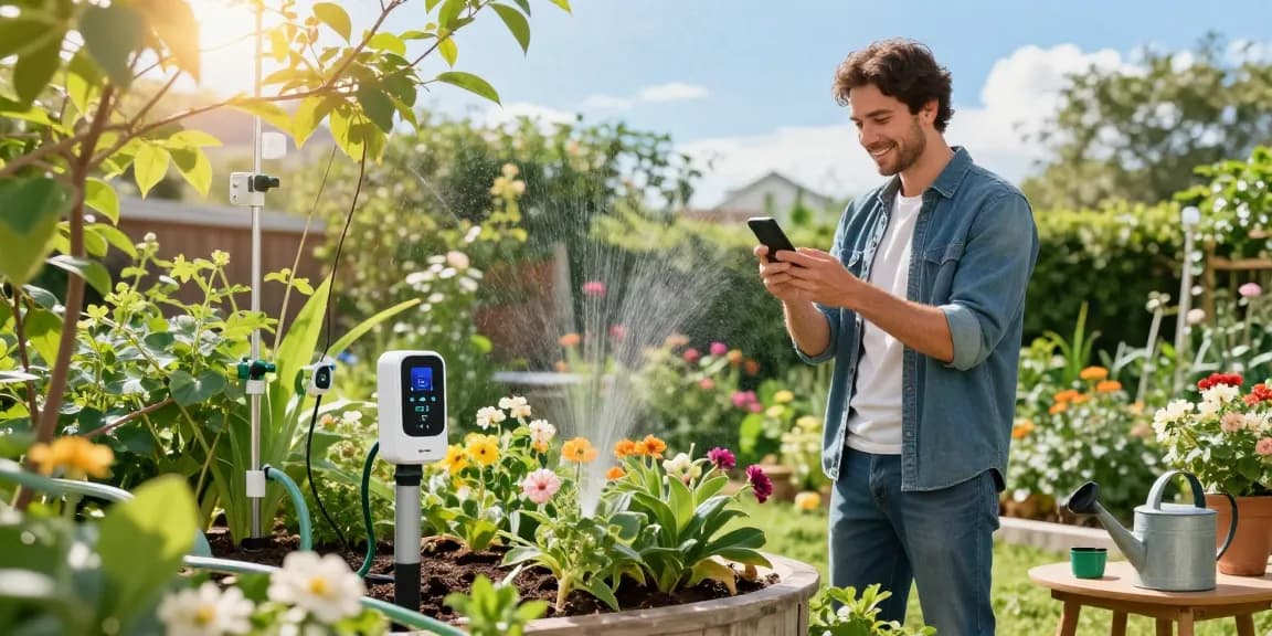 Efficient gardening with rainpoint wifi water timer in lush garden