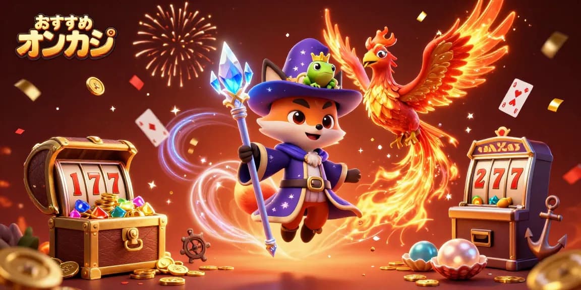 おすすめ オンカジでスロットマシンと宝箱が輝く3Dイラスト