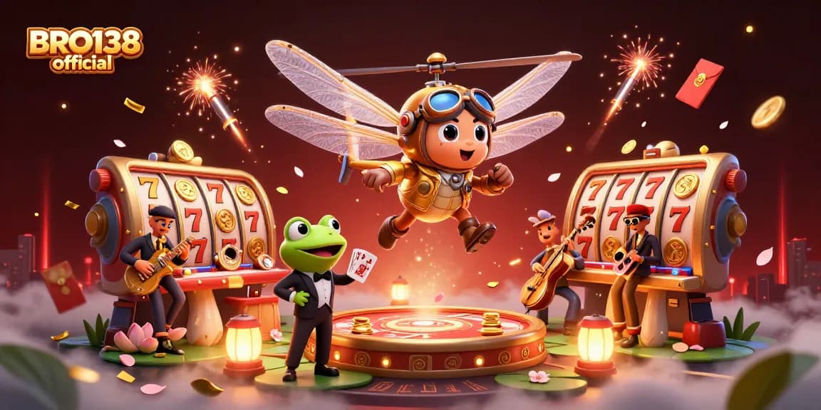 Experience the thrill of slot gaming at BRO138 official with dynamic visuals of engaging characters and casino elements.