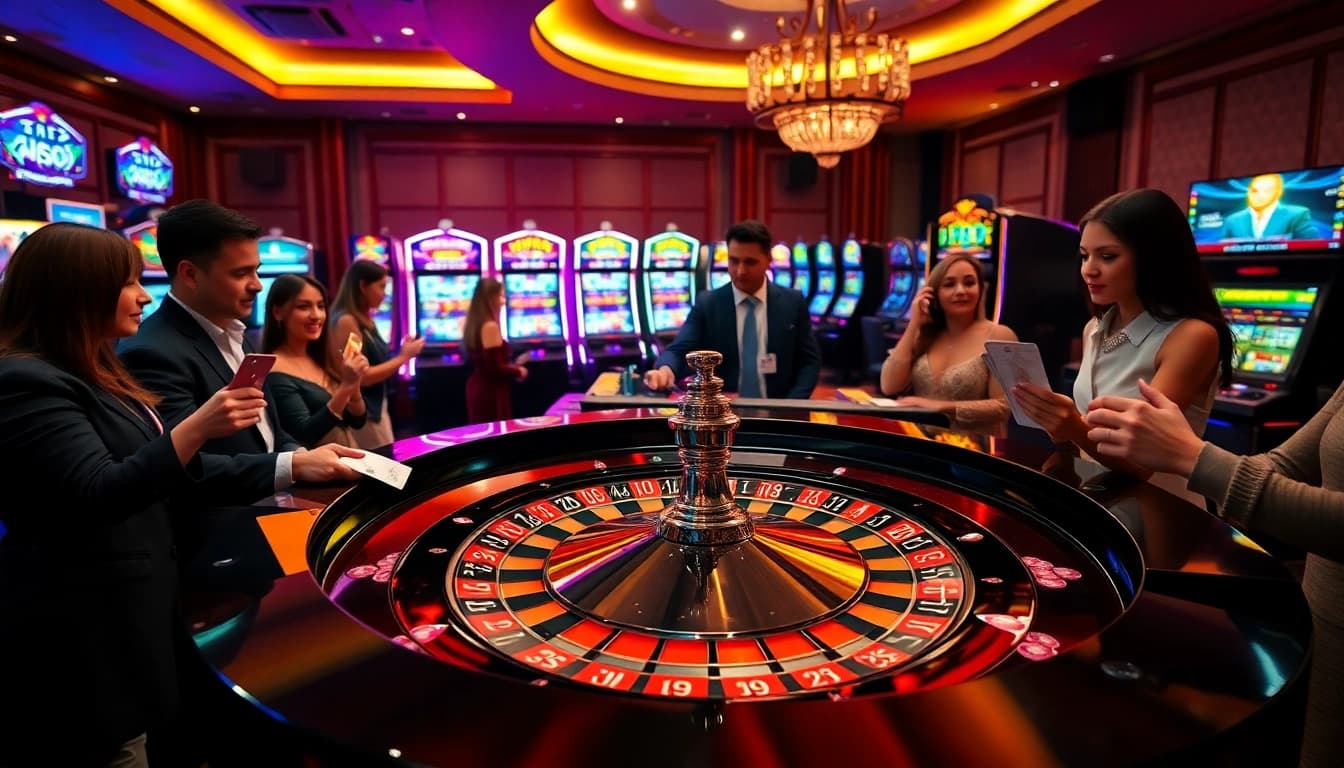 Players enjoying a thrilling game at NN88's luxurious online casino atmosphere.