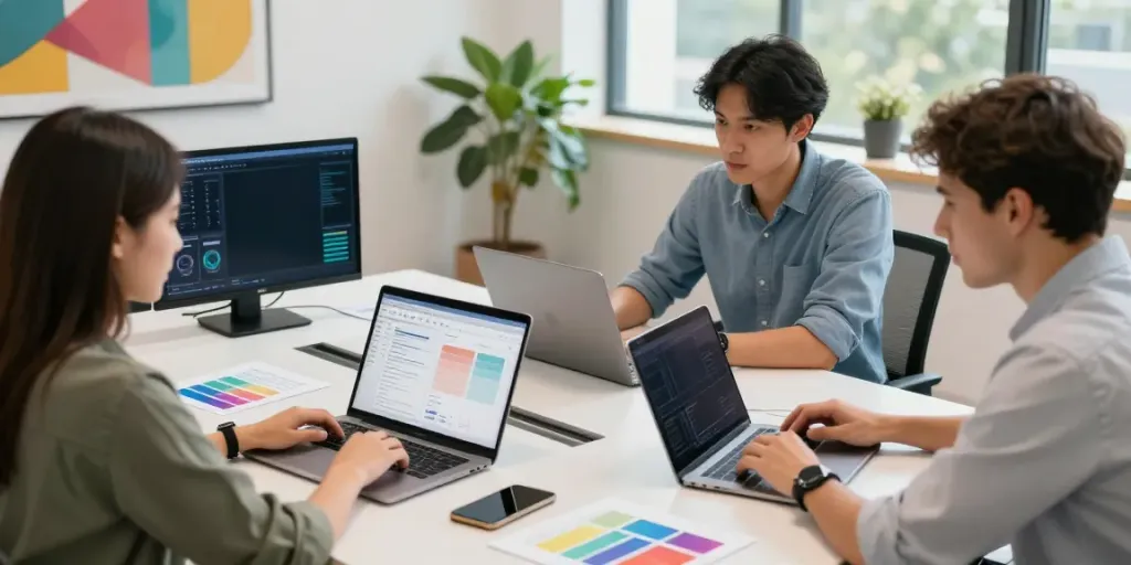 Business data from Outscraper showcased in a modern office collaboration.