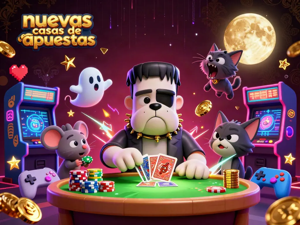 Esta ilustración muestra nuevas casas de apuestas meta, con personajes únicos interactuando en un mundo de juego.