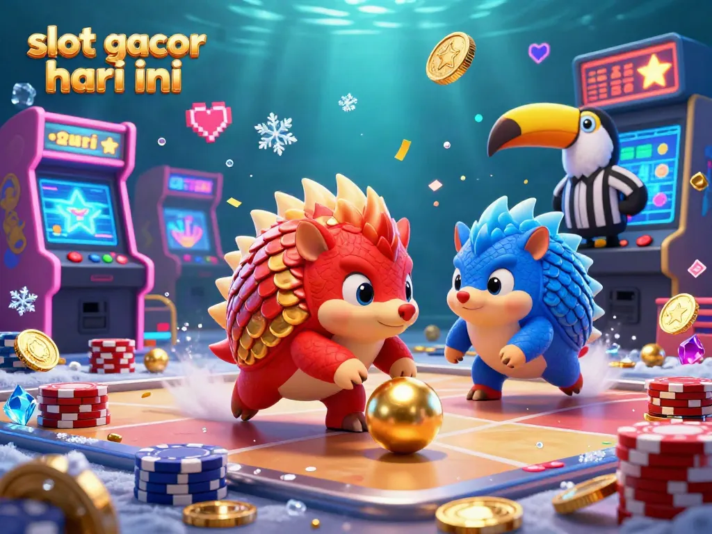 Experience thrilling excitement with slot gacor hari ini in a vibrant casino scene featuring animated pangolins, coins, and games.