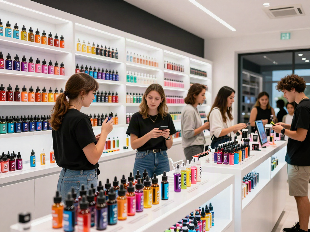 Explore the vibrant variety of 2x vape juice offerings in a modern vape shop.
