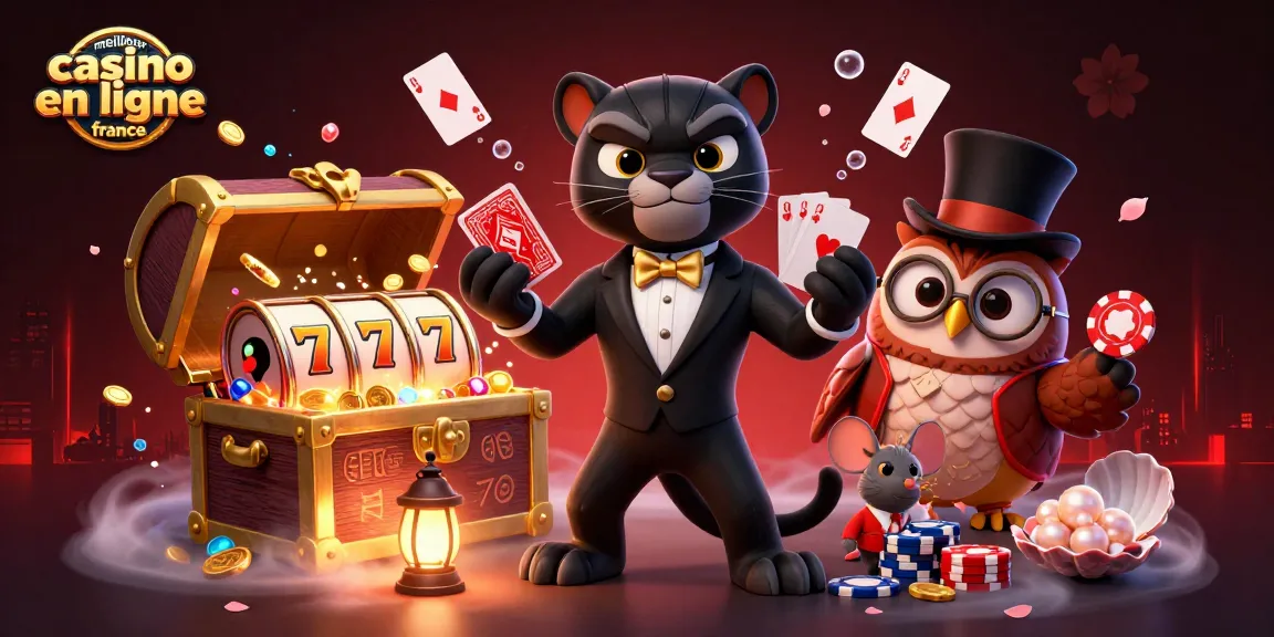 Illustration d'un meilleur casino en ligne France avec un panthère, une chouette et une souris animée.