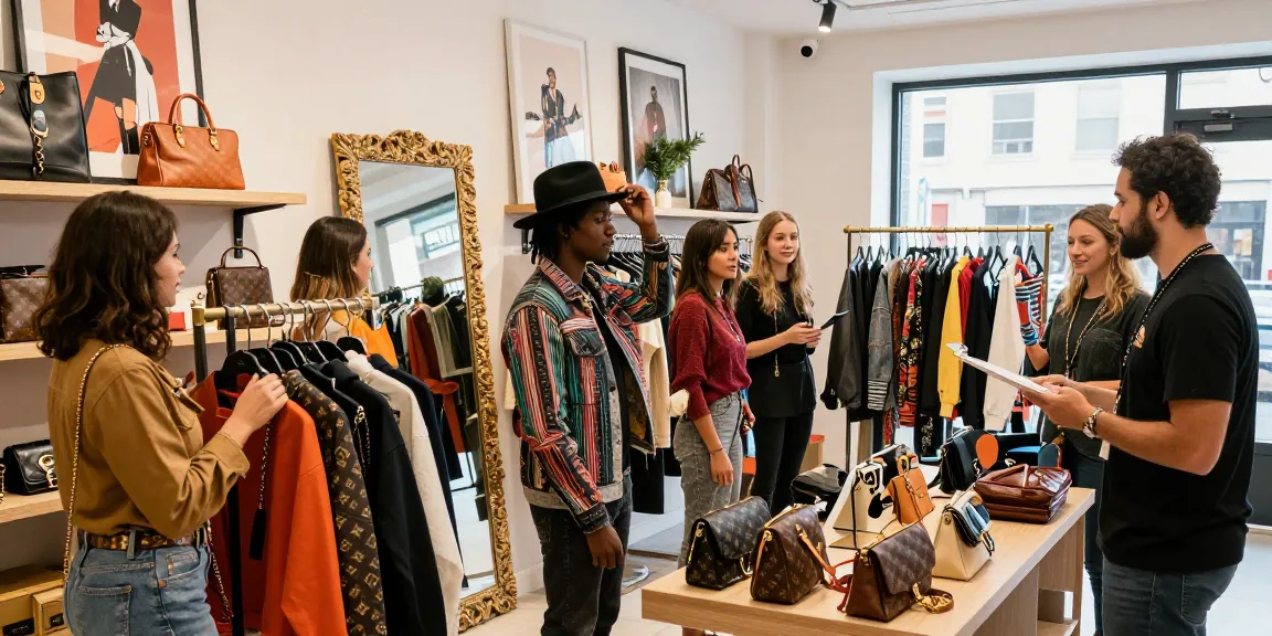 Shopping for high-quality 레플리카 fashion items in an engaging urban boutique.