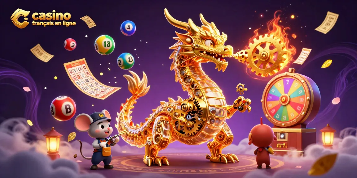 Gagnez avec le meilleur casino français en ligne, l'illustration dynamique montre un dragon doré au cœur de l'action