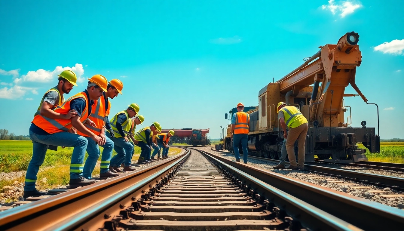 Railroad Contractors USA team installing tracks, showcasing expertise in construction.