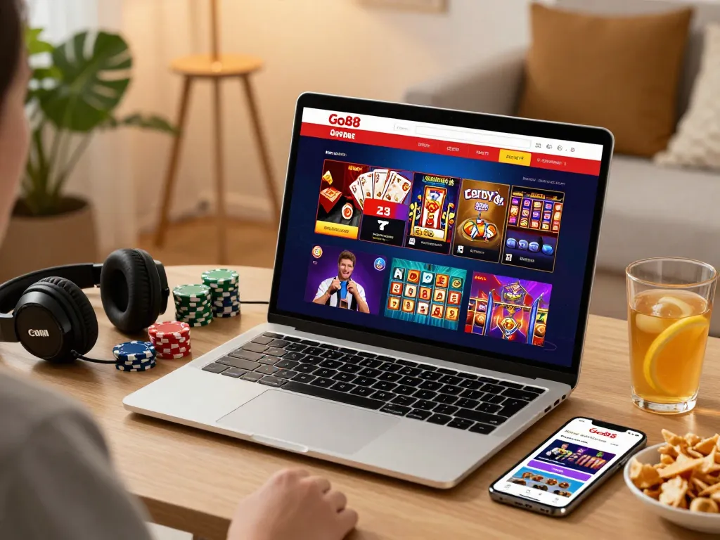 Play engaging games on the Go88 platform in a cozy home gaming setup.