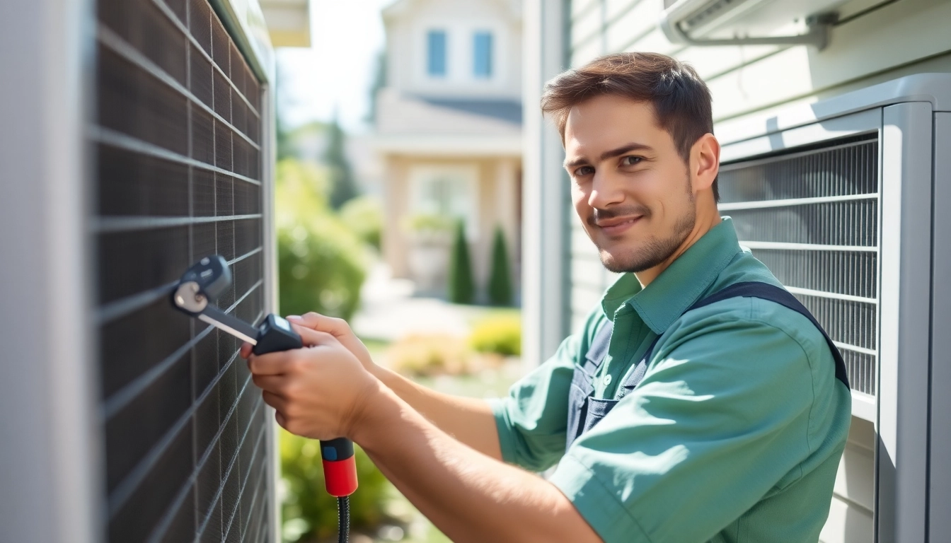 Alberta HVAC dealer technician servicing an air conditioning unit with expertise.