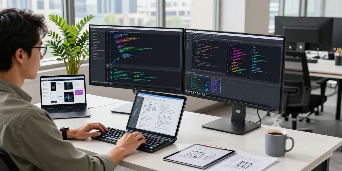 Dynamic tech workspace showcasing openclaw skill development with code on screens, stylish desk setup, and inviting office atmosphere.