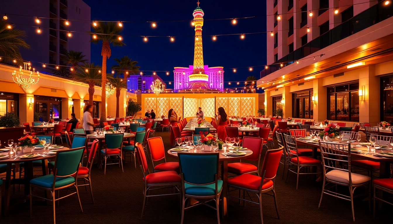 Las Vegas Chair Rentals featuring vibrant and elegant chairs for outdoor events.