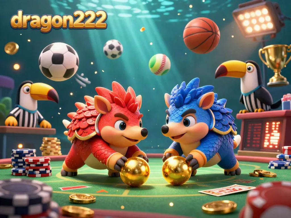 Engage in thrilling gameplay at dragon222 with pangolins competing in a dynamic casino scene surrounded by vibrant gaming elements.