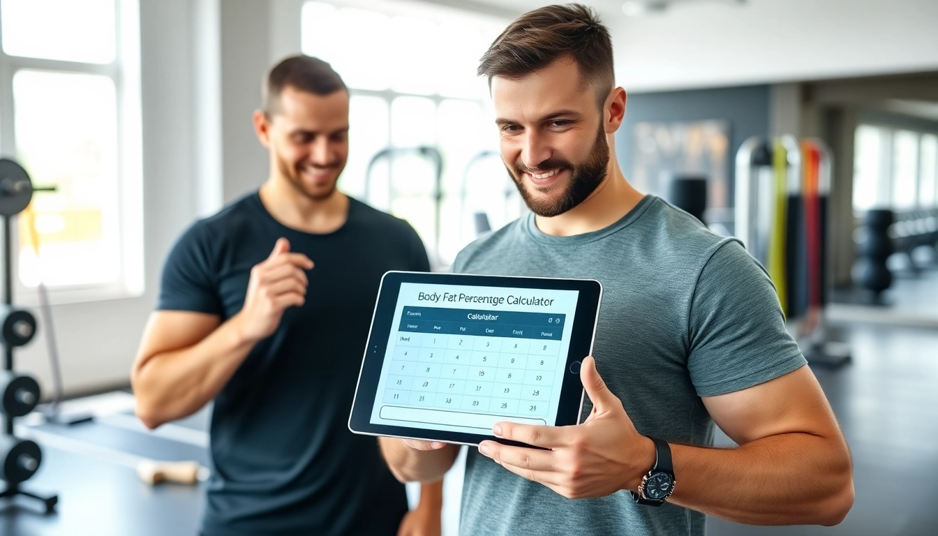 Calculate body fat percentage easily with a modern body fat percentage calculator tool in a gym.