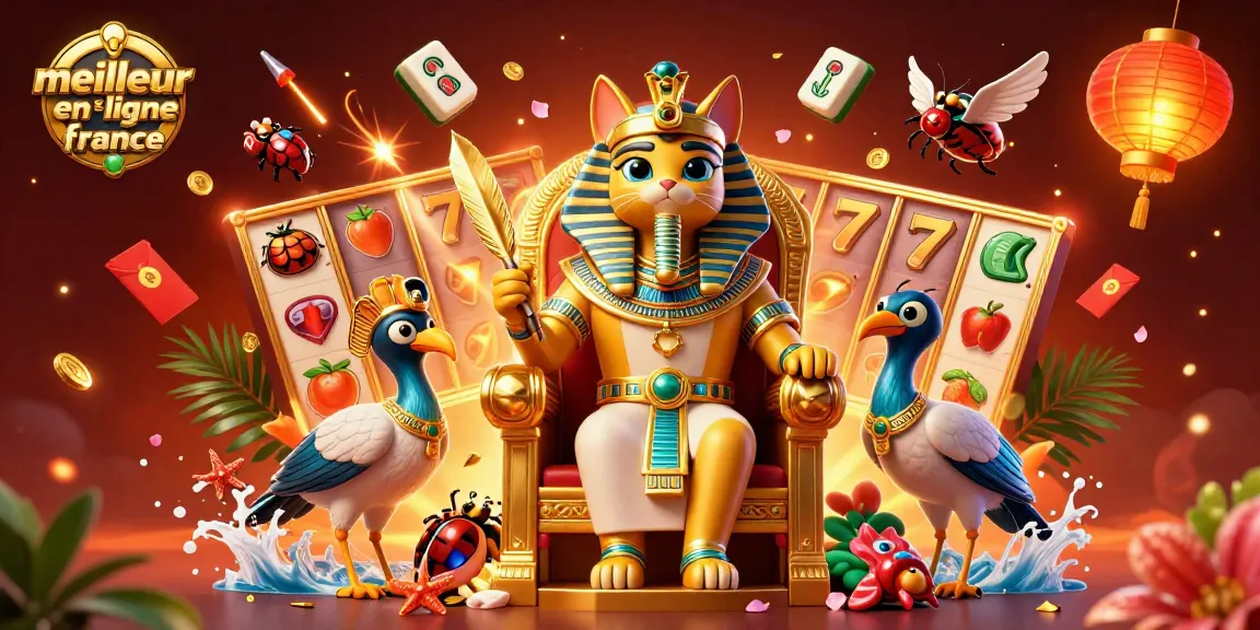 Cette illustration montre le meilleur casino en ligne France avec un pharaon égyptien, ajoutant des éléments de jeu dynamique.