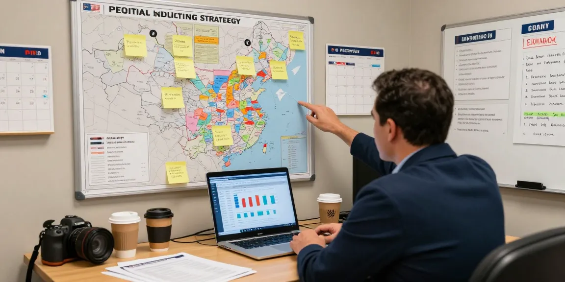 Dynamic political campaign strategy session using predictive dialer political insights and district data.
