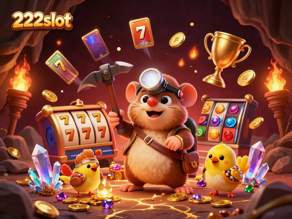 Permainan slot 222slot dengan karakter beruang kaki gajah dan canary dalam suasana mendebarkan.