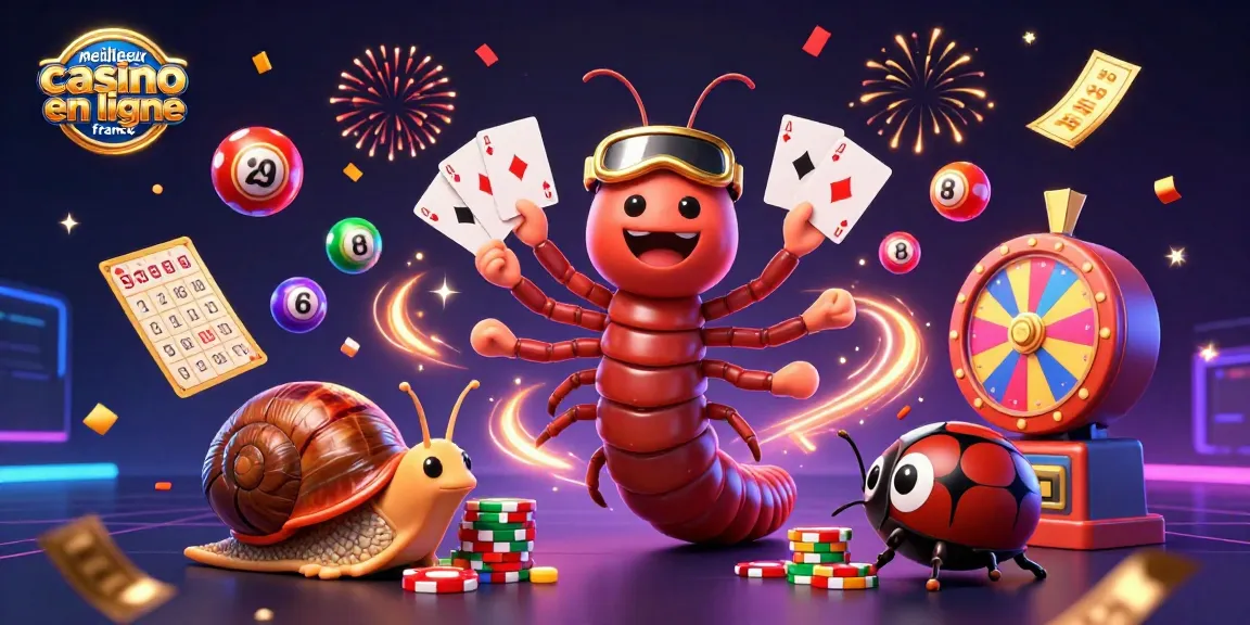 Jouer au meilleur casino en ligne France avec un millipède croupier fascinant et des éléments de loterie colorés.