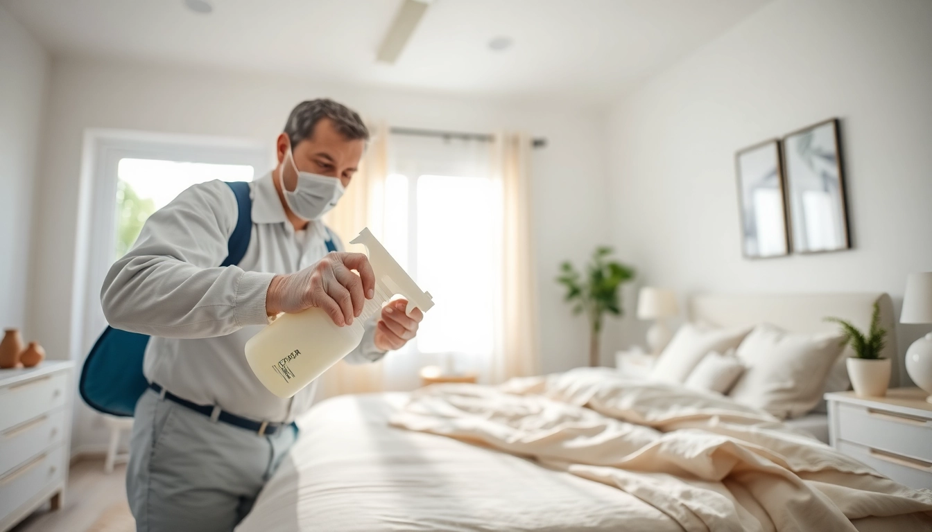 Expert bed bug exterminator treating a home environment with care and precision.