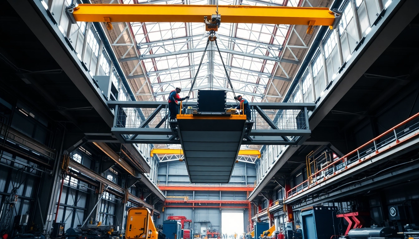Double girder bridge crane lifting heavy loads in an industrial setting