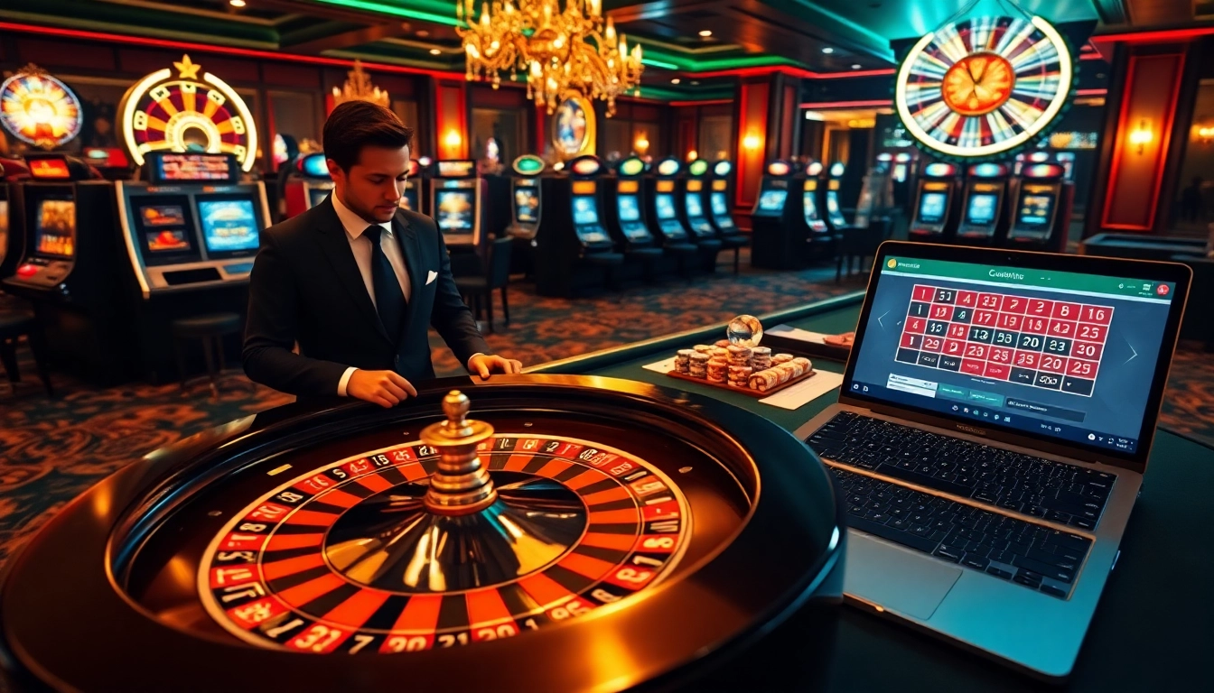 Action de jeu captivante au casino en ligne argent réel France avec roulette, machines à sous et croupier.