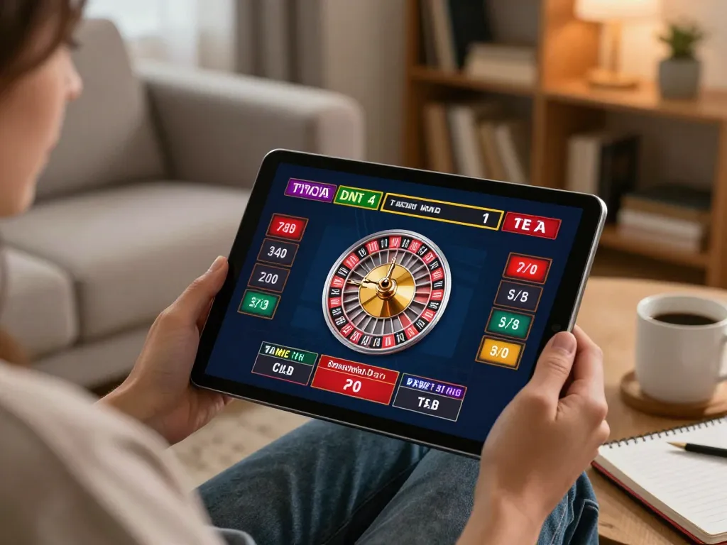 Engaging player enjoying hitclubapk online roulette game on tablet at home atmosphere.
