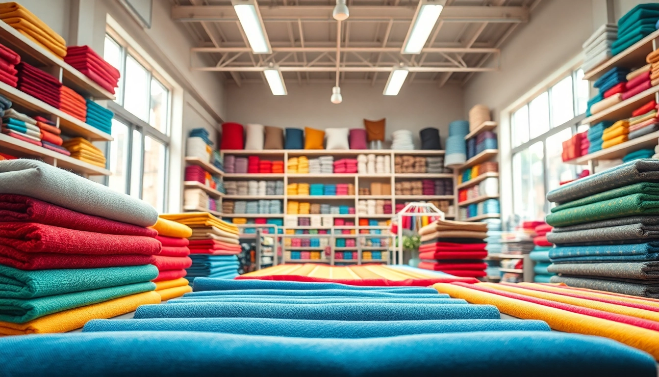 Bekijk goedkope katoenen stoffen online Nederland in een kleurrijke stofwinkel met vrolijke sfeer.