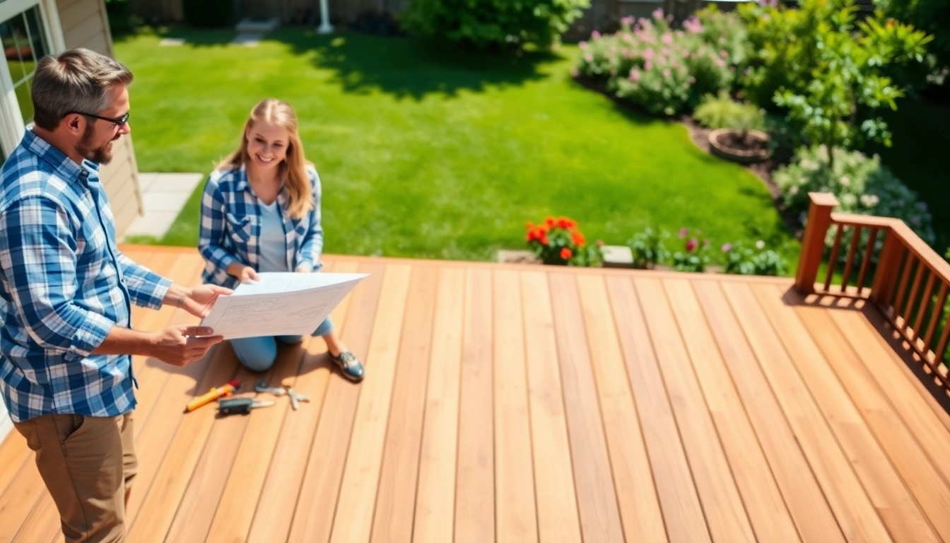 Engaging deck building activities emphasizing teamwork and design in a vibrant backyard.