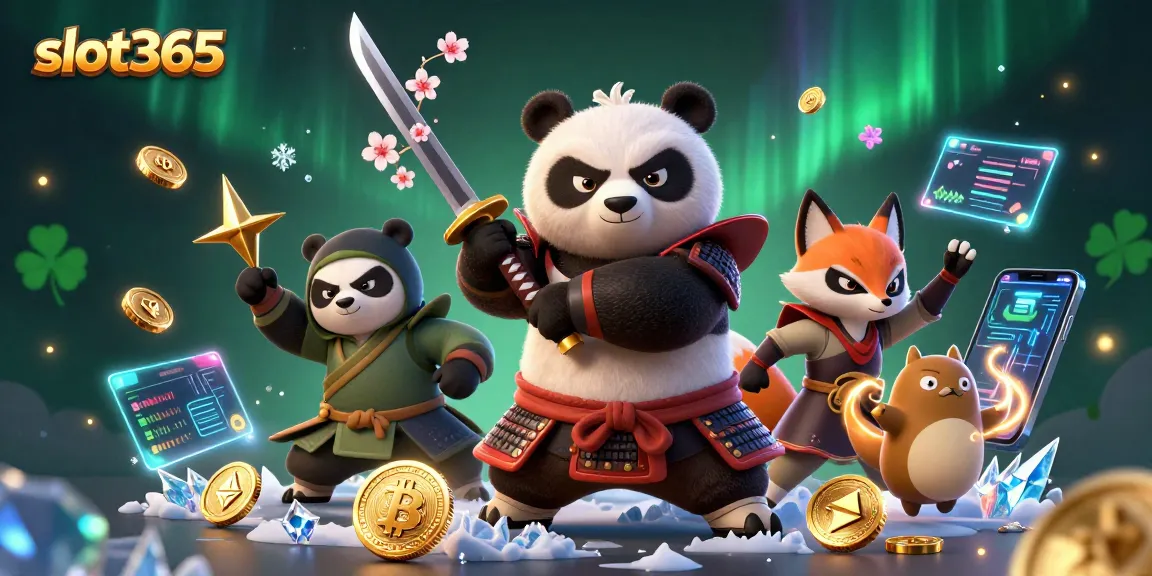Engage with slot365 in this dynamic casino scene showcasing vibrant game elements and characters.