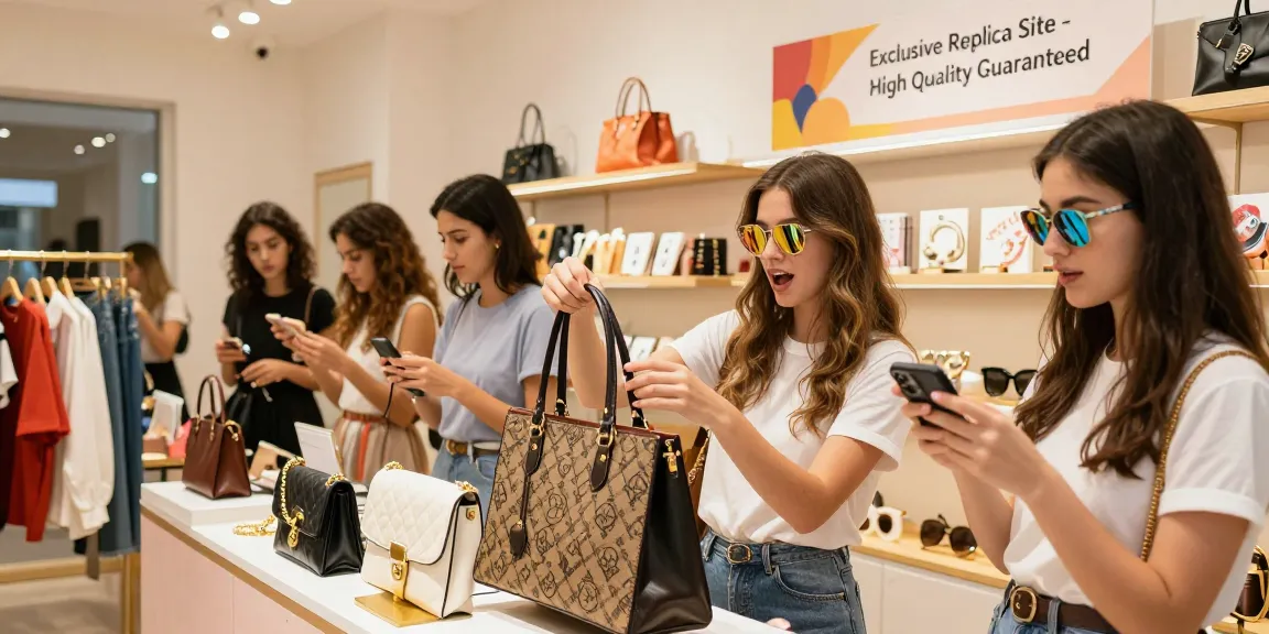 High-quality shopping at a 레플리카 사이트 with stylish items and diverse customers browsing.