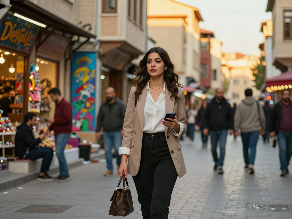Diyarbakır escort ile şehir havasında şık genç kadın yürürken