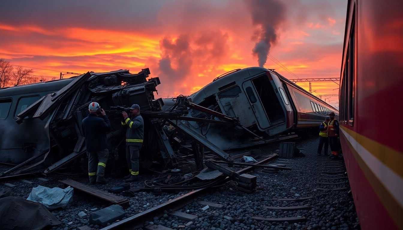Emergency responders at the scene of a spain train crash aiding victims and managing the wreckage.