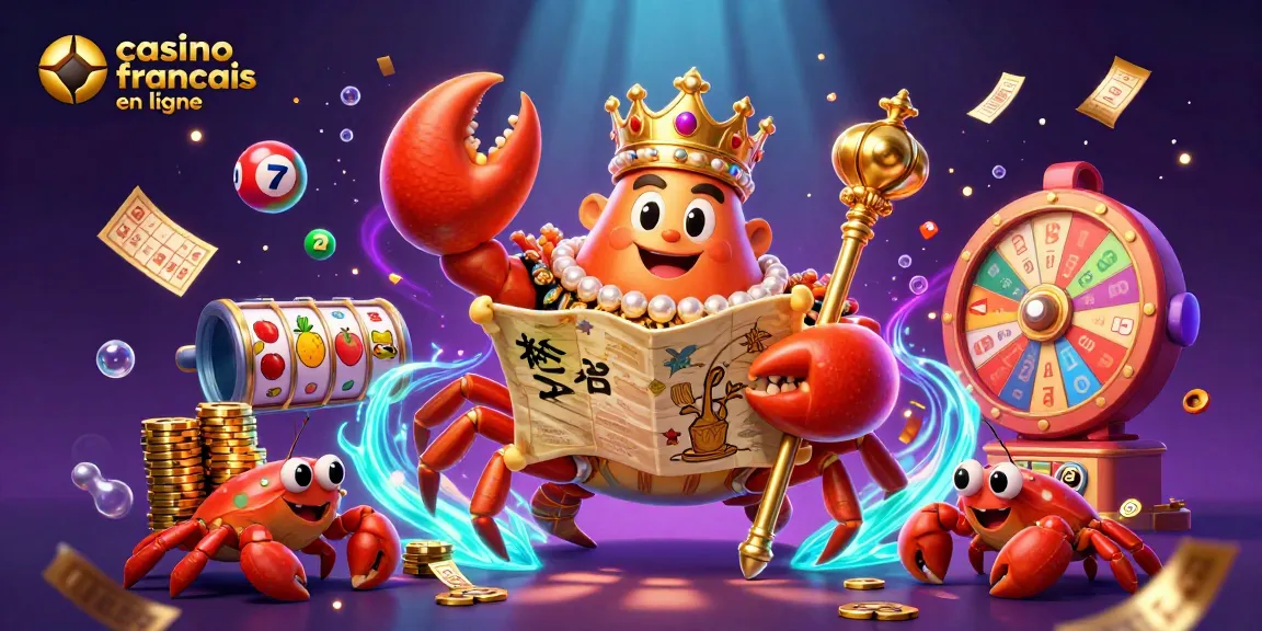 Participez à des jeux de casino français en ligne avec le crabe empereur et des éléments ludiques colorés.