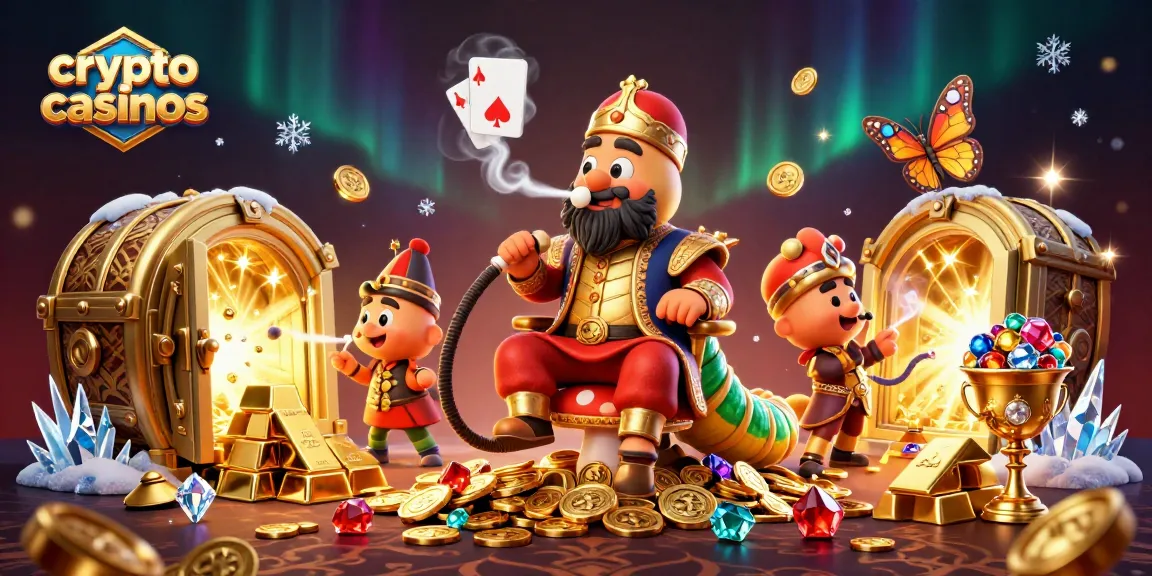 Explorez les crypto casinos avec une illustration dynamique et colorée mettant en scène des personnages 3D extraordinaires dans un décor de jeu captivant.