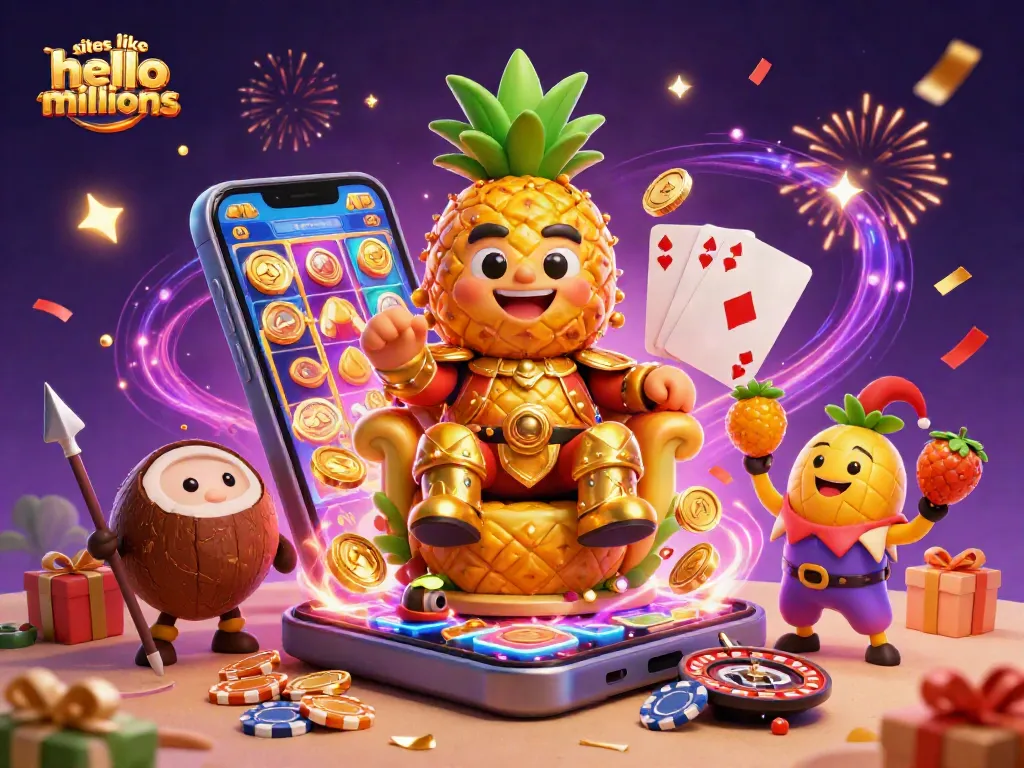 Play exciting games like Hello Millions with this vibrant casino-themed illustration.