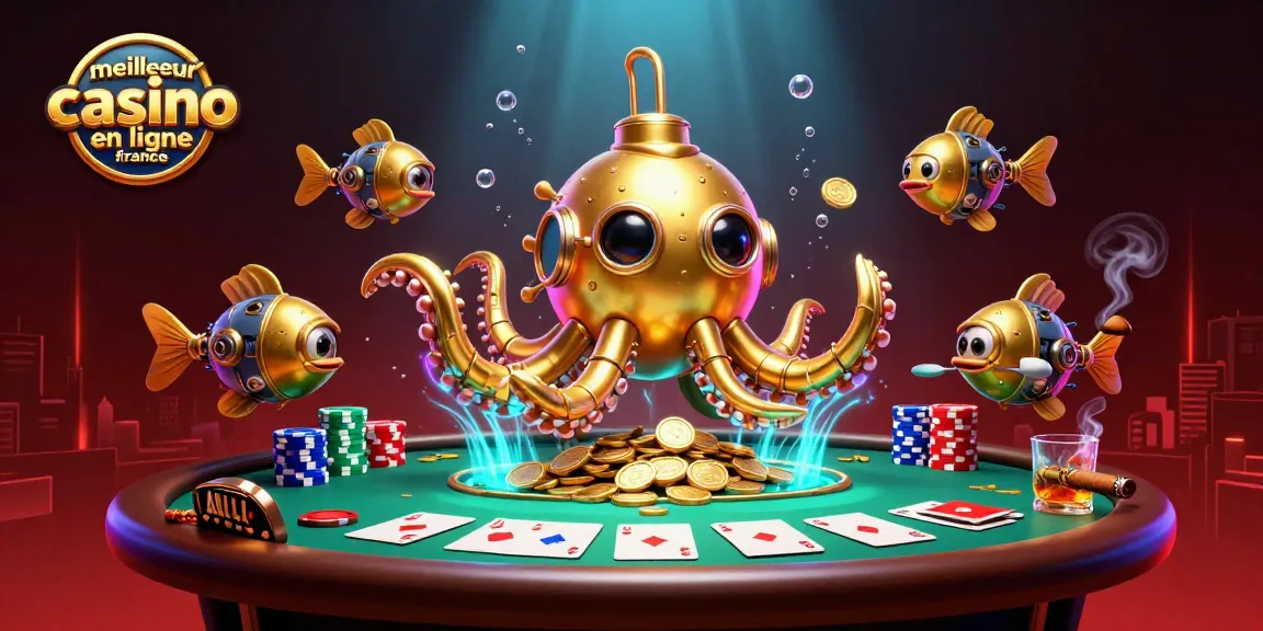 Plongez dans l'univers de meilleur casino en ligne France avec cette scène captivante de sous-marin en or.
